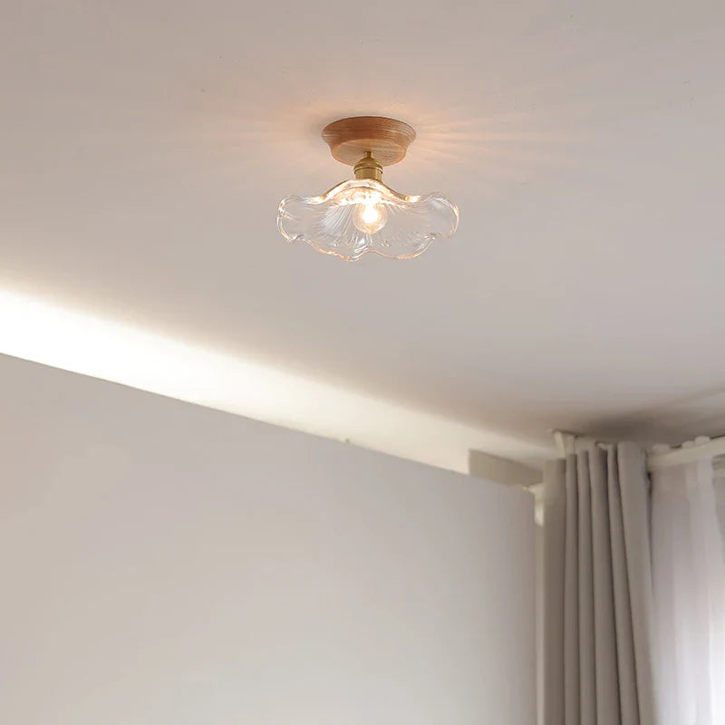Afralia™ Glass Wood LED Ceiling Light Modern Ceiling Lamp