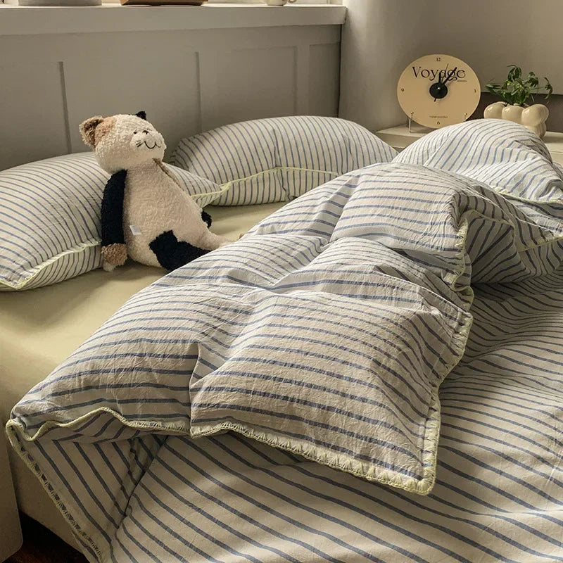 Afralia™ Striped Pure Cotton Bedding Set | Skin Friendly Comforter Cover Sets