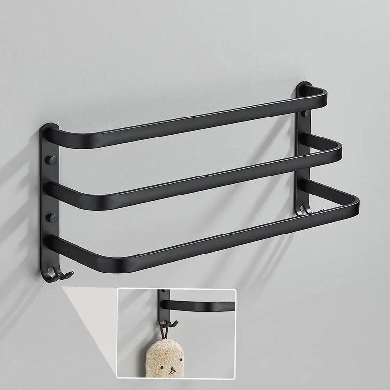 Afralia™ Space Aluminum Bathroom Towel Rack with Hook, Wall Mounted Holder