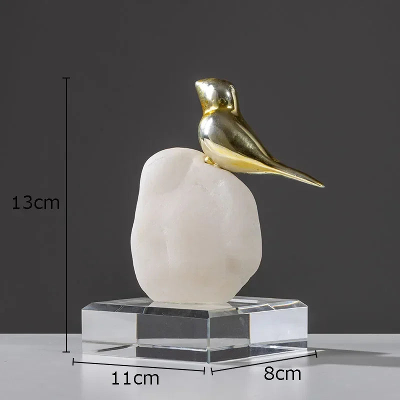 Afralia™ Golden Bird Statue Crystal Base Desk Ornament, Gold-plated Modern Home Decoration