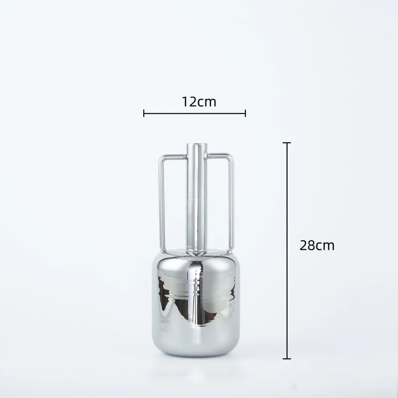 Afralia™ Silver Glass Vase with Geometric Handle for Living Room Dining Kitchen