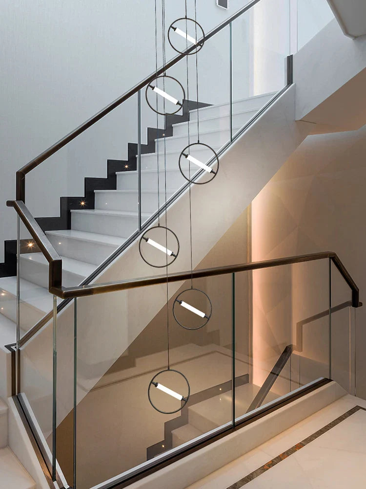 Afralia™ Modern LED Chandelier Ring Light Lamp Suspension Staircase Lighting