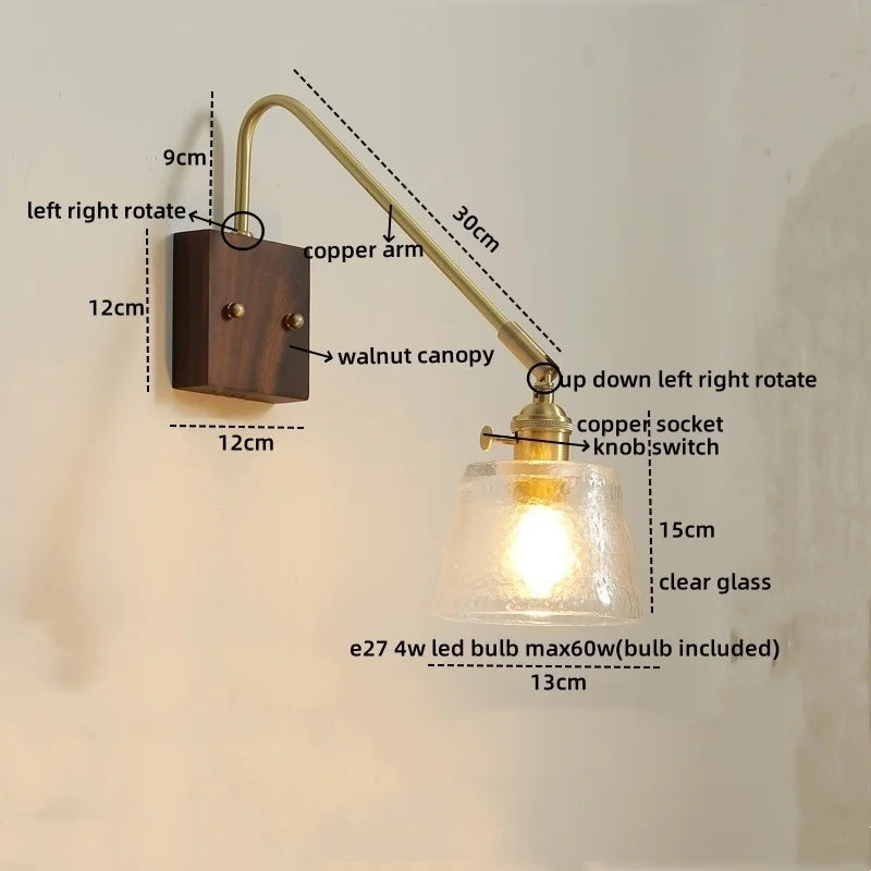 Afralia™ Modern LED Wall Lamp Walnut Copper Stair Light Fixtures Bedroom Bathroom Living Room