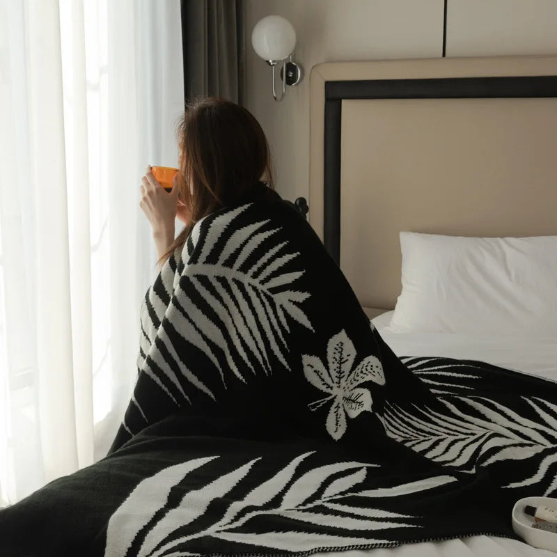 Afralia™ Knitted Sofa Cover Blanket: Black & White Thin Quilt for Office Nap & Air Conditioning