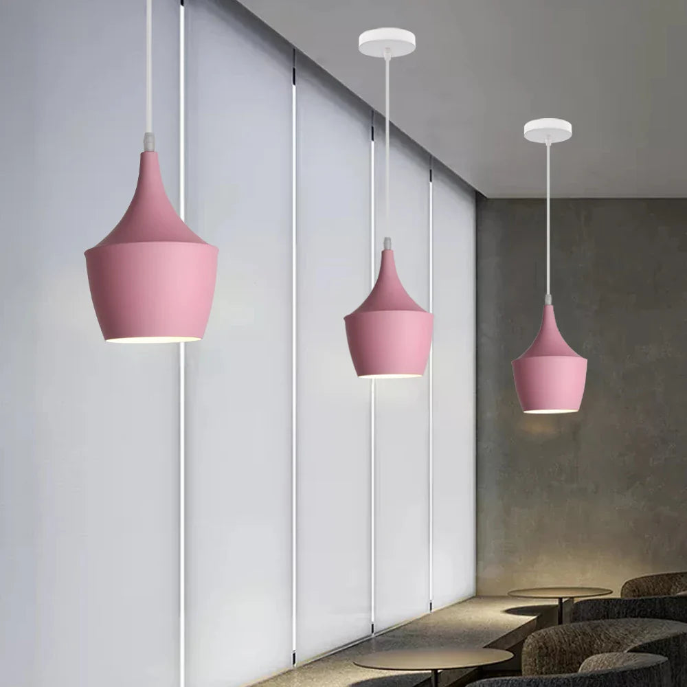 Afralia™ Nordic Pink Chandelier LED Pendant Light Modern Minimalist Ceiling Lamp