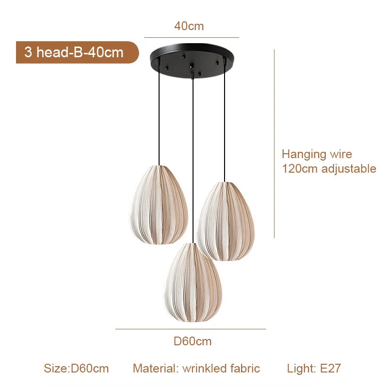 Afralia™ Japanese Wabi-Sabi Pleated Fabric Pendant Lights for Dining Room & Bedroom