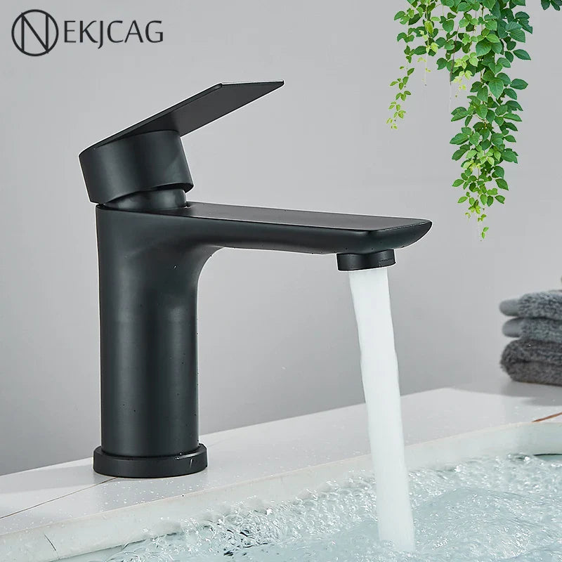 Afralia™ Luxury Stainless Steel Washbasin Faucet with Hot Cold Mixer, Black/Chrome Finish