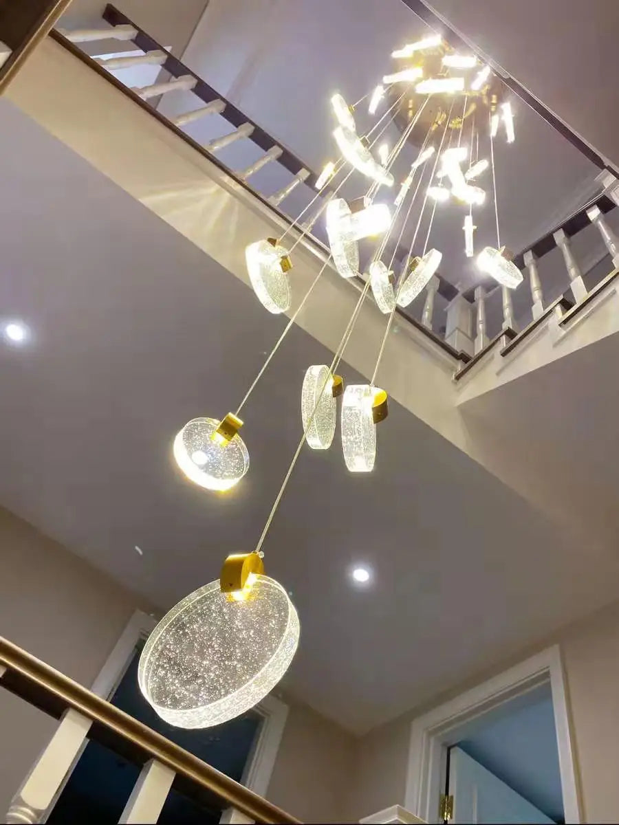 Afralia™ Crystal Chandelier LED Pendant Light for Modern Duplex Building Staircase