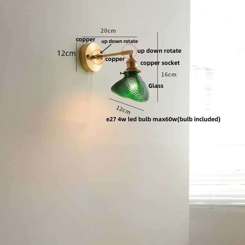 Afralia™ Vintage Brass Clear Glass Wall Lights Rotate Bedside Lamp for Restaurant Bedroom