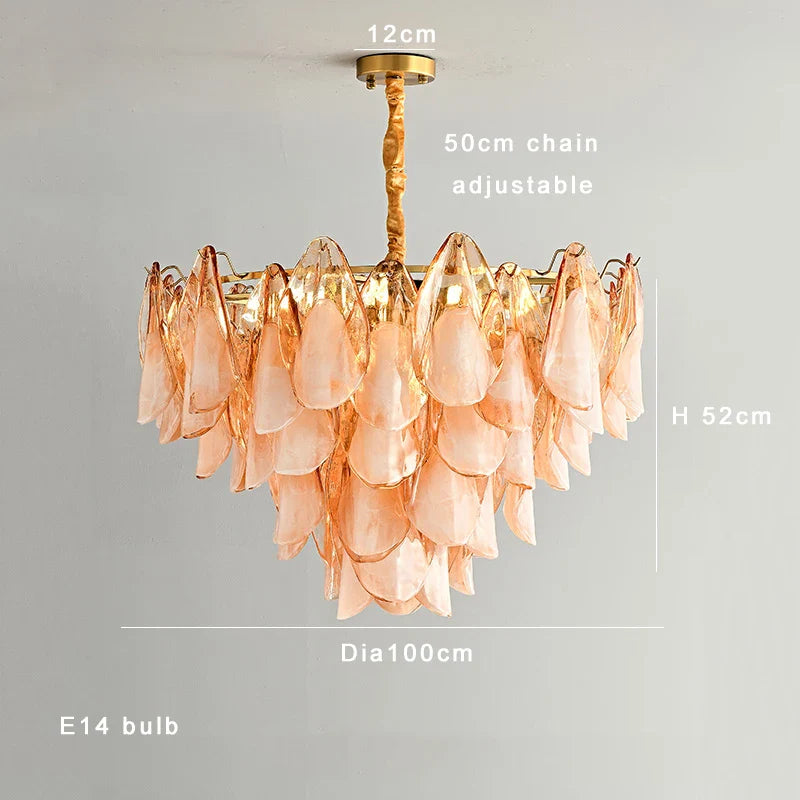 Afralia™ Modern Pink Petal Glass Chandelier - Adjustable LED Ceiling Light Fixtures