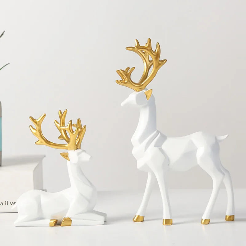 Afralia™ Mini Gold Deer Figurine: Elegant Couple Statue for Home Decor & Geometry Art