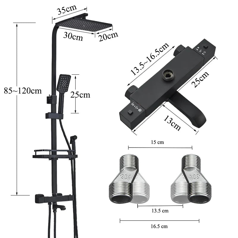 Afralia™ Thermostatic Shower Faucet with Long Spout, Wall Mounted Mixer for Bath and Shower