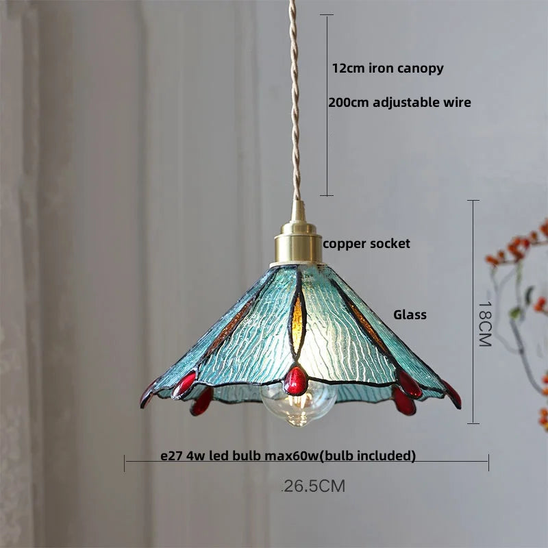 Afralia™ Vintage Copper E27 Pendant Lamp for Living/Dining Room - Glass Hanging Lights