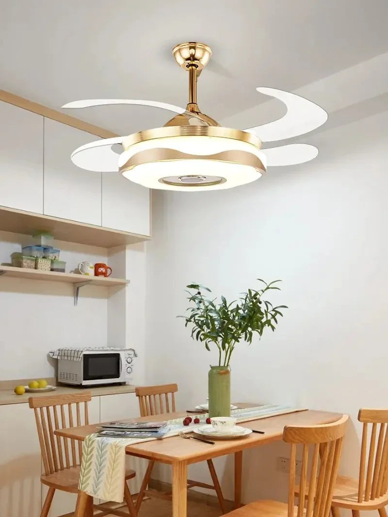 Afralia™ 42" Gold Bluetooth Ceiling Fan Light with Remote & RGB Color Control