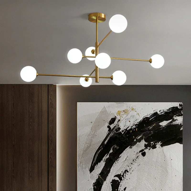 Afralia™ Glass Brass Chandelier Modern Pendant Light for Home Living Room Restaurant Bedroom