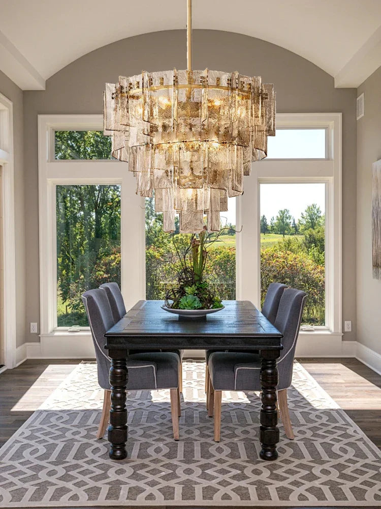 Afralia™ Classic Gold Glass Chandelier Fixture for Living Room & Dining Table