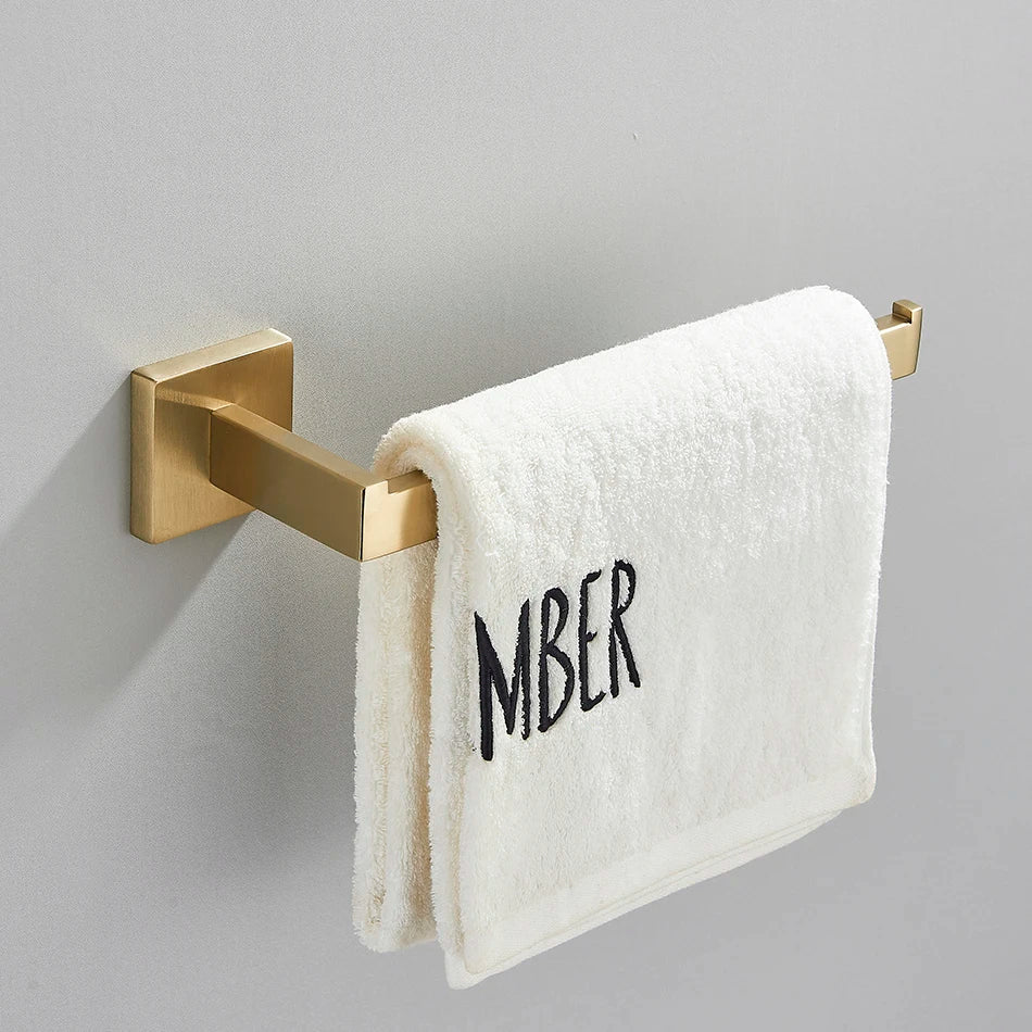 Afralia™ Brushed Gold Bathroom Set: Towel Bar, Robe Hook, Shelf, Tissue Holder & Accessories