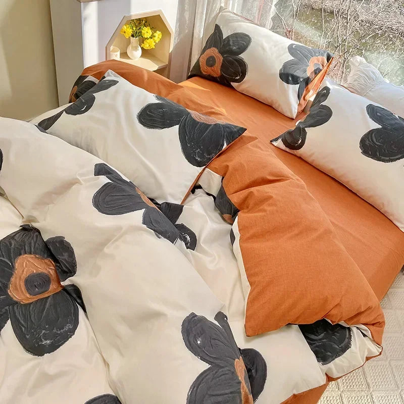 Afralia™ Double-Sided Floral Print Cotton Bedding Set - Queen Size Soft Duvet Cover Set