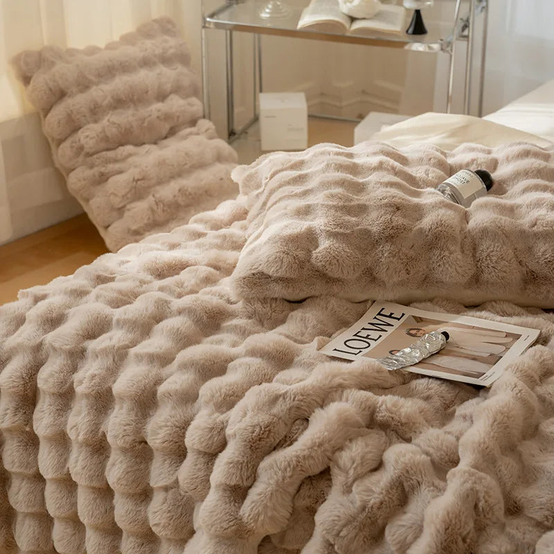 Afralia™ Winter Rabbit Fur Throw Blanket in Luxe Milk Velvet - High-End Luxury Warmth