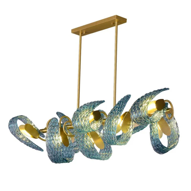 Afralia™ Luxury Glass Decorated Yellow Copper Blue Chandelier