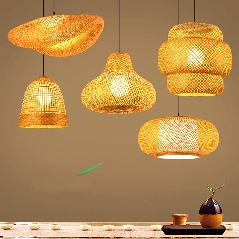 Afralia™ Rattan LED Chandelier Pendant Lighting Vintage Restaurant Cafe Art Suspension