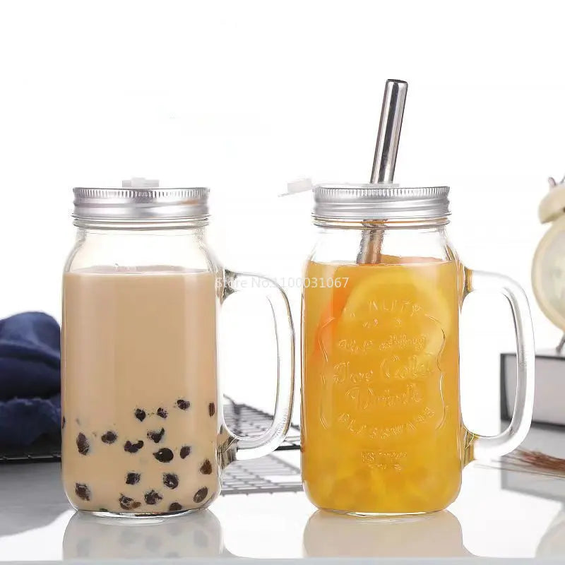 Afralia™ Mason Jar Glass Mugs with Handles & Straw - Clear Drinkware Cup