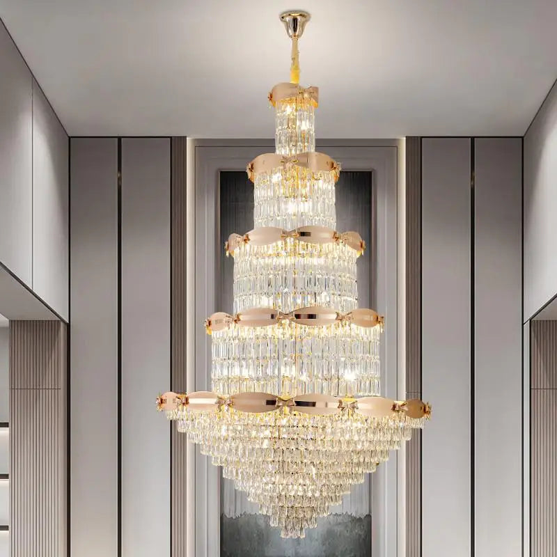 Afralia™ Grand Hall Crystal Chandelier Spiral Staircase Post-Modern Light Luxury Lighting