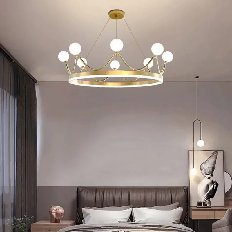 Afralia™ Glass Crown Chandelier Pendant Light for Bedroom Ceiling, Modern Suspension Lamp