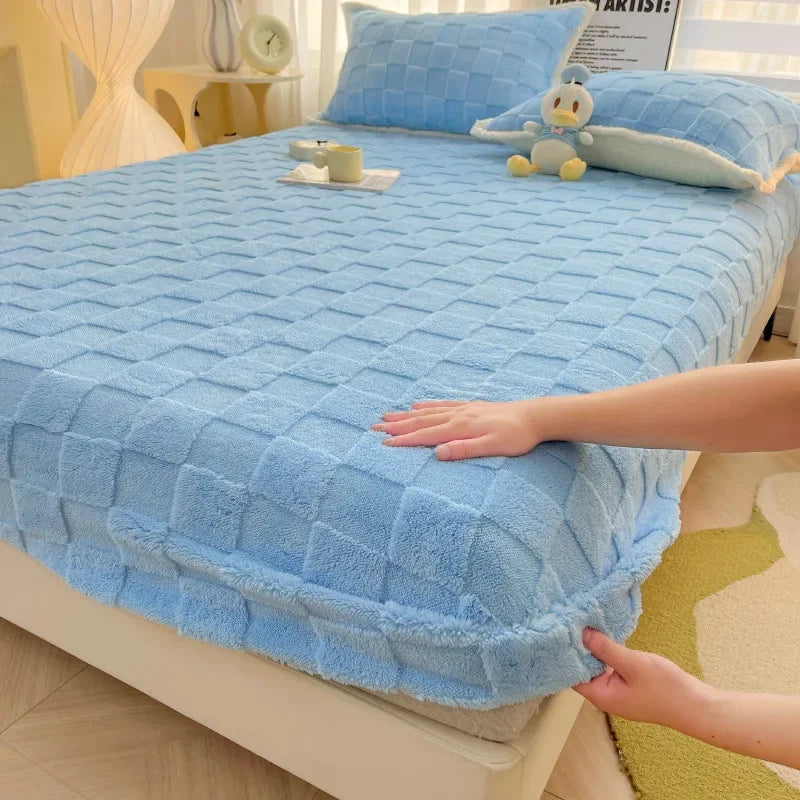 Afralia™ Milk Velvet Fitted Sheet: Soft Fleece Bed Cover for Cozy Winter Nights