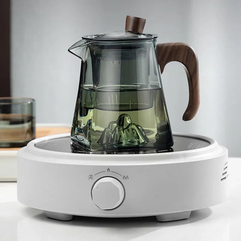 Afralia™ Glass Teapot with Wood Handle, Heat Resistant Kung Fu Tea Kettle, Transparent Teaware