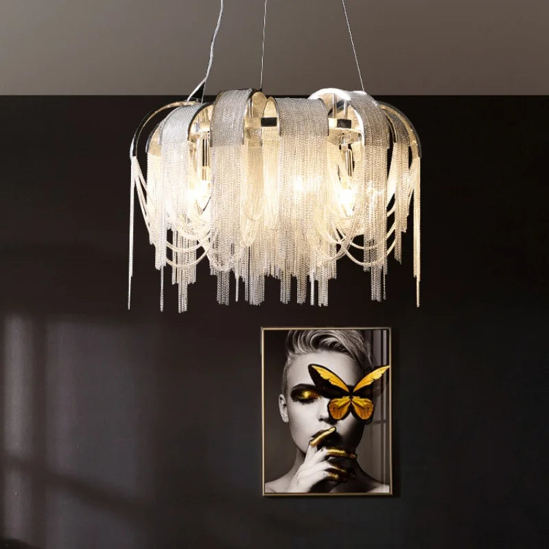 Afralia™ Round Tassel Chandelier: Nordic Light Luxury for Living & Dining Rooms
