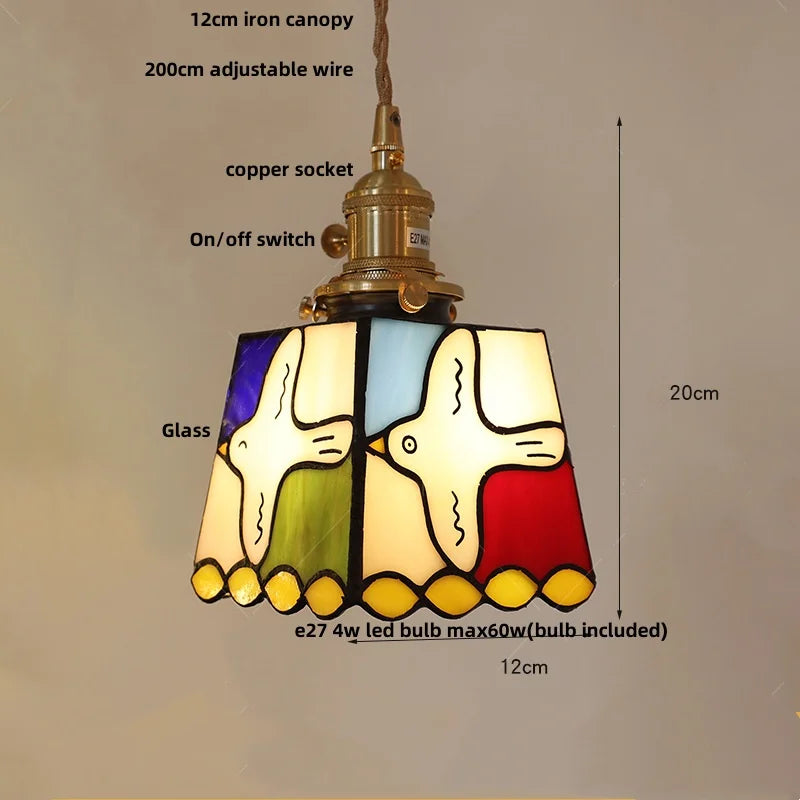 Afralia™ Tiffany Style Glass LED Pendant Light Fixture for Kitchen Coffee & Restaurant
