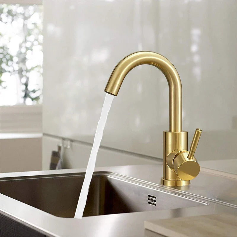 Afralia™ Gold Stainless Steel Basin Faucet, Single Handle Hot/Cold Bathroom Sink Mixer