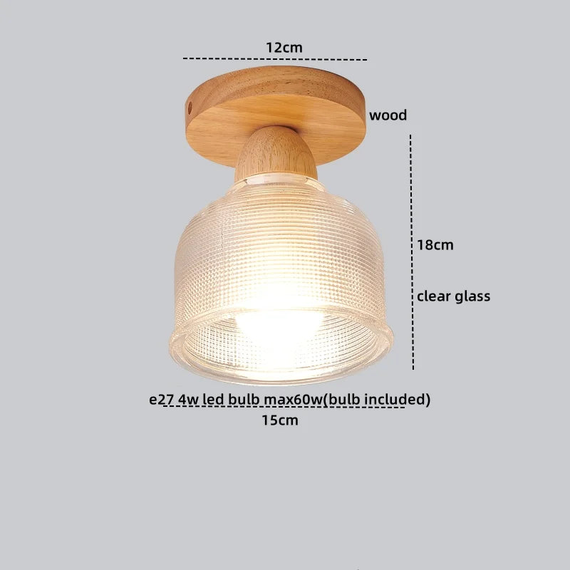 Afralia™ Nordic Wood Glass LED Ceiling Light Modern Indoor Lighting Balcony Corridor Restaurant