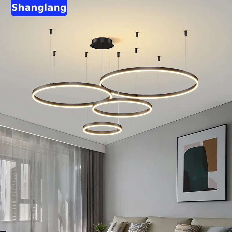 Afralia™ Brushed Rings LED Chandelier: Modern Home Lighting for Living Room & Bedroom