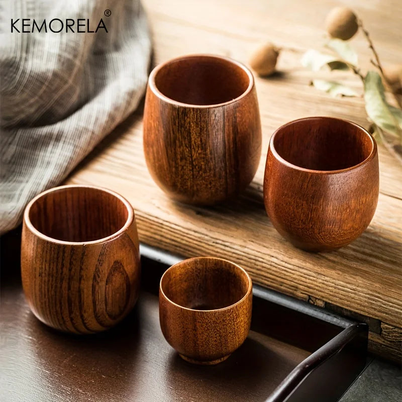 Afralia™ Set of 2 Japanese Tea Cups | Exquisite Wooden Drinkware for Every Season