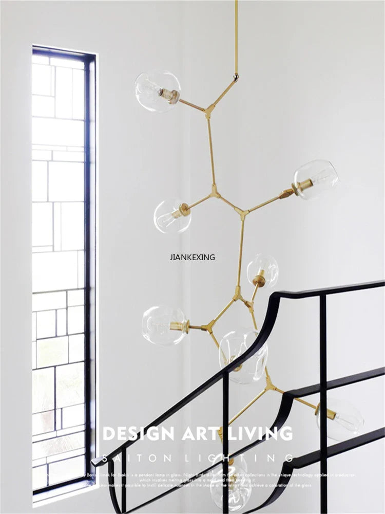Afralia™ Glass Branching Staircase Chandelier with LED Multi-Color Lampshades.