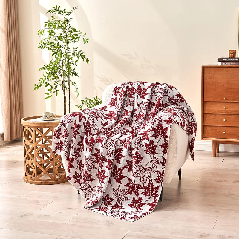 Afralia™ Red Maple Leaf Jacquard Knitted Towel Blanket - Multiuse Skin-Friendly Bed Sheet
