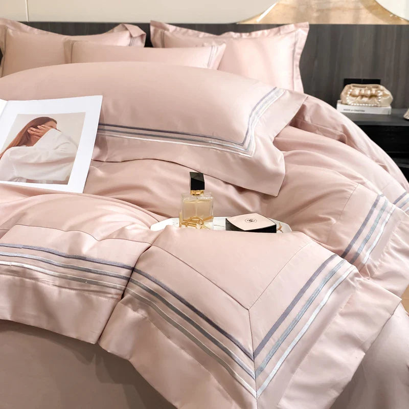 Afralia™ Luxury Hotel Bedding Set | Cotton | Queen King Size | Embroidered Solid Color