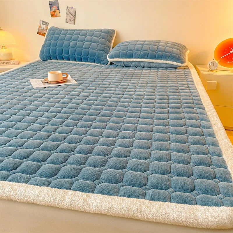 Afralia™ Milk Velvet Printed Mattress Topper: Thick Warm Cartoon Cushion for All Seasons