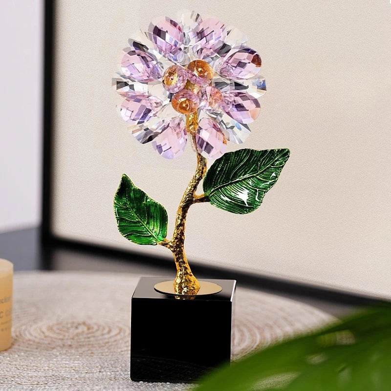 Afralia™ Crystal Sunflower Metal Sculpture Home Decor Figurine Glass Handicraft