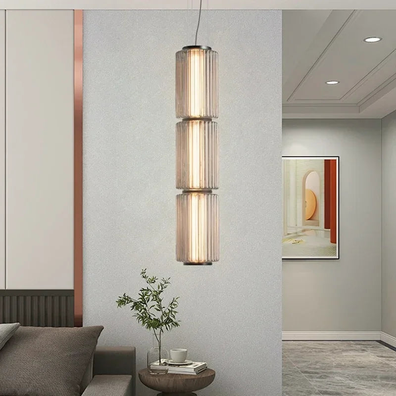Afralia™ Modern Glass Cylinder LED Pendant Lights for Living Room & Dining Area