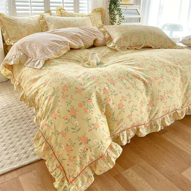 Afralia™ Floral Princess 100% Cotton Duvet Set for Queen Size Bed