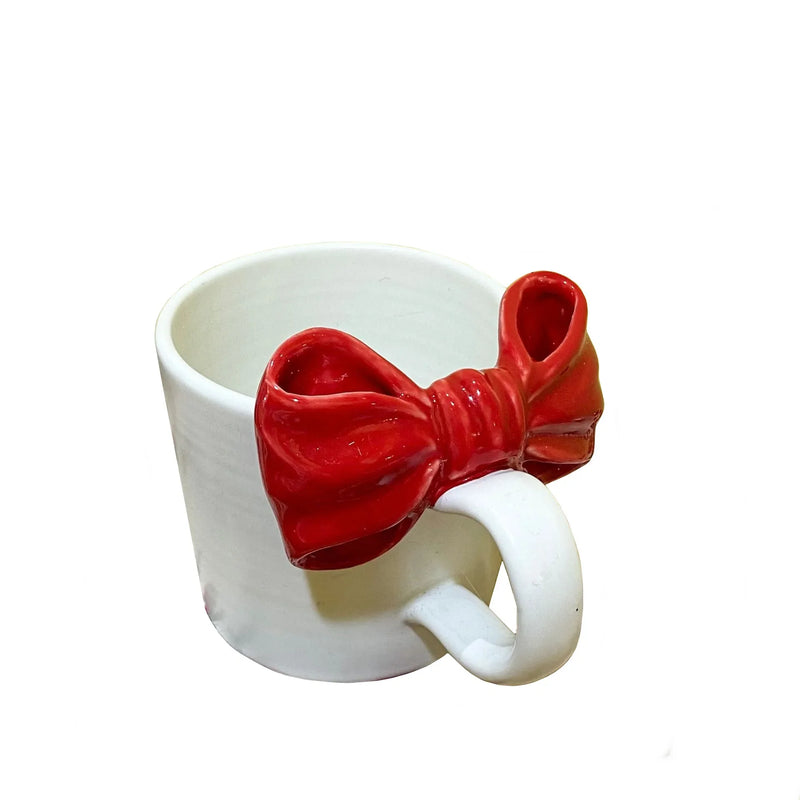 Afralia™ Bow Knot Ceramic Coffee Mug, Handgrip Porcelain Cup, Children Birthday Present