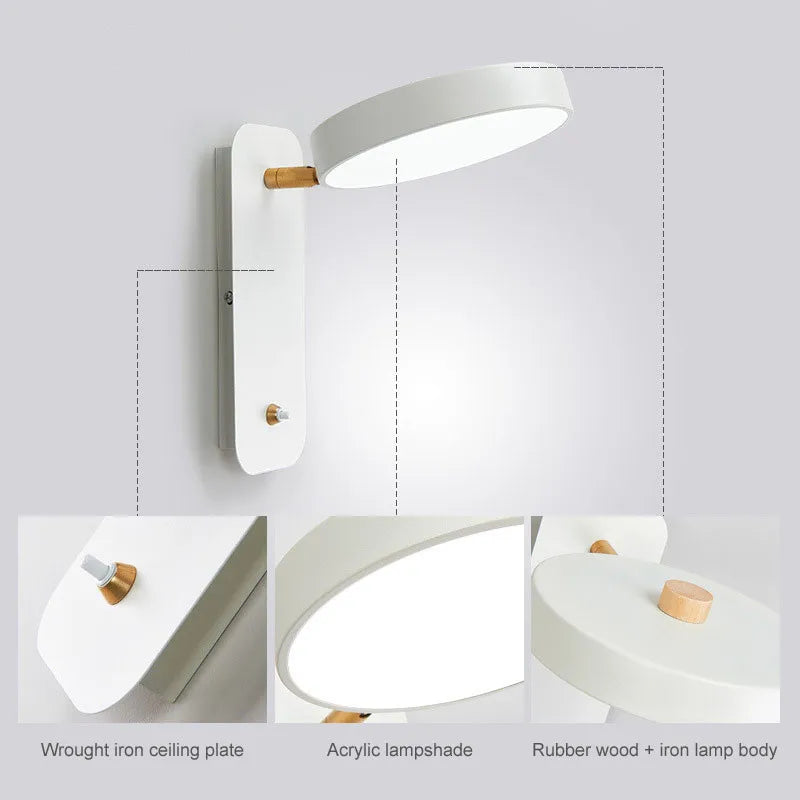 Afralia™ Nordic Macaron Rotatable Wall Sconce with Switch - Modern Bedroom Bedside LED Wall Lamp