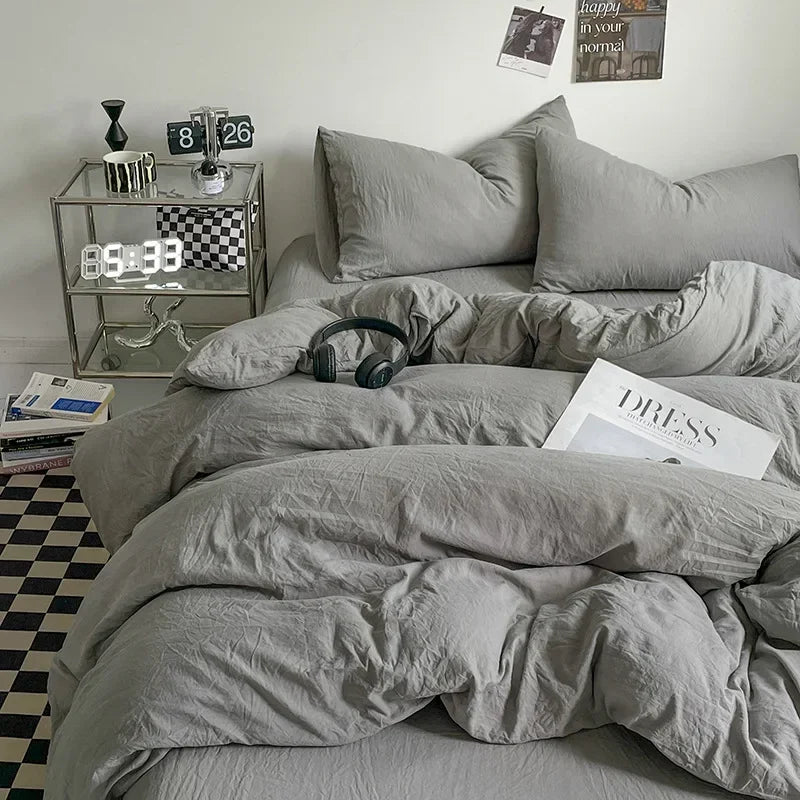 Afralia™ Solid Sleep Naked Cotton Bedding Set 4Pcs, Super Soft Mix Colored Comfort Bed Liner