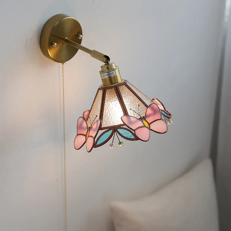 Afralia™ Copper Butterfly Glass Wall Light Fixture Up Down Rotate LED Bedside Lamp
