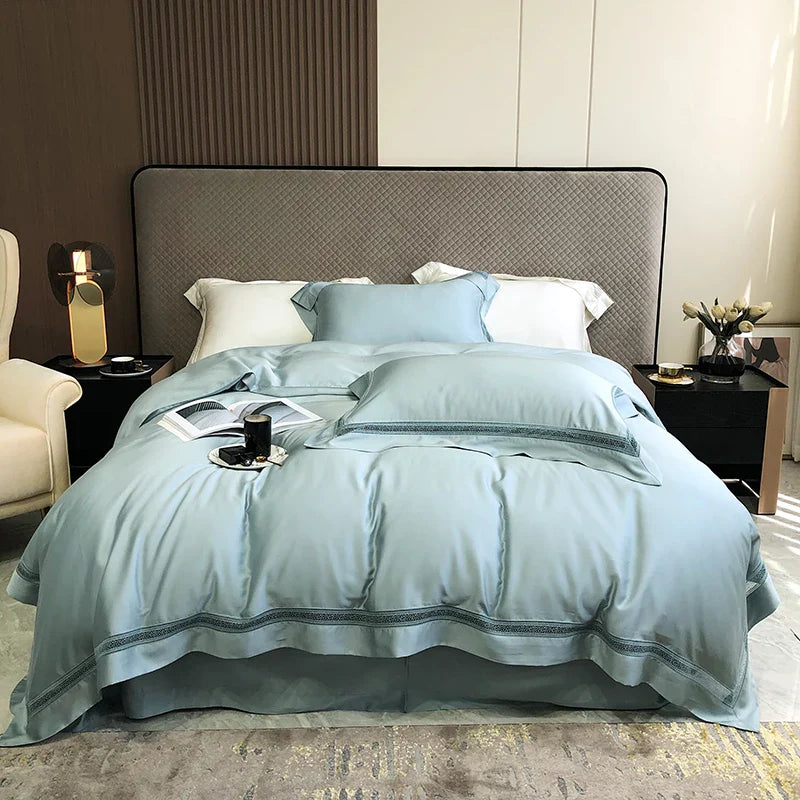 Afralia™ Eucalyptus Lyocell Luxury Bedding Set in White Champagne Grey Pink