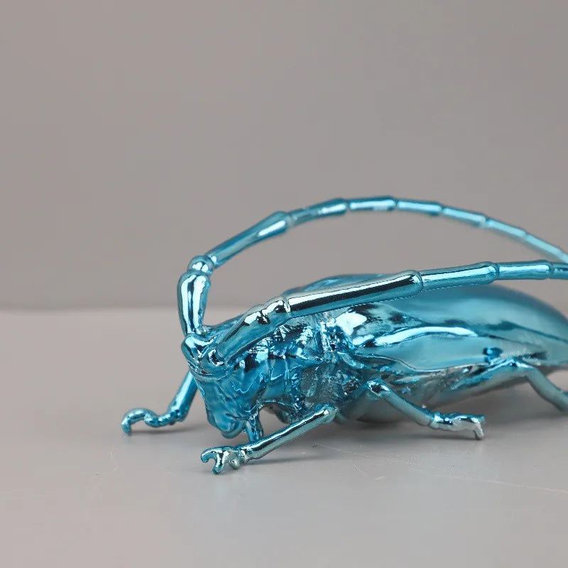 Afralia™ Silvery Insect Dragonfly Unicorn Beetle Figurines for Home Decoration