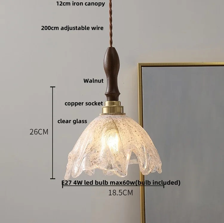 Afralia™ LED Pendant Light: Japan Style White Glass, Copper Socket, Walnut Wood Lamp